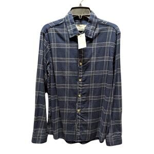 WAX plaid button up shirt top size Small 100% cotton blue cream stripes NEW